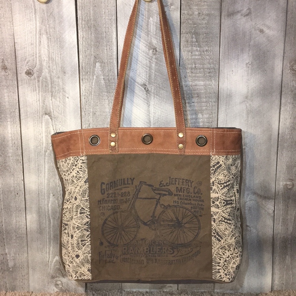 Myra Canvas Tote with Leather Trim